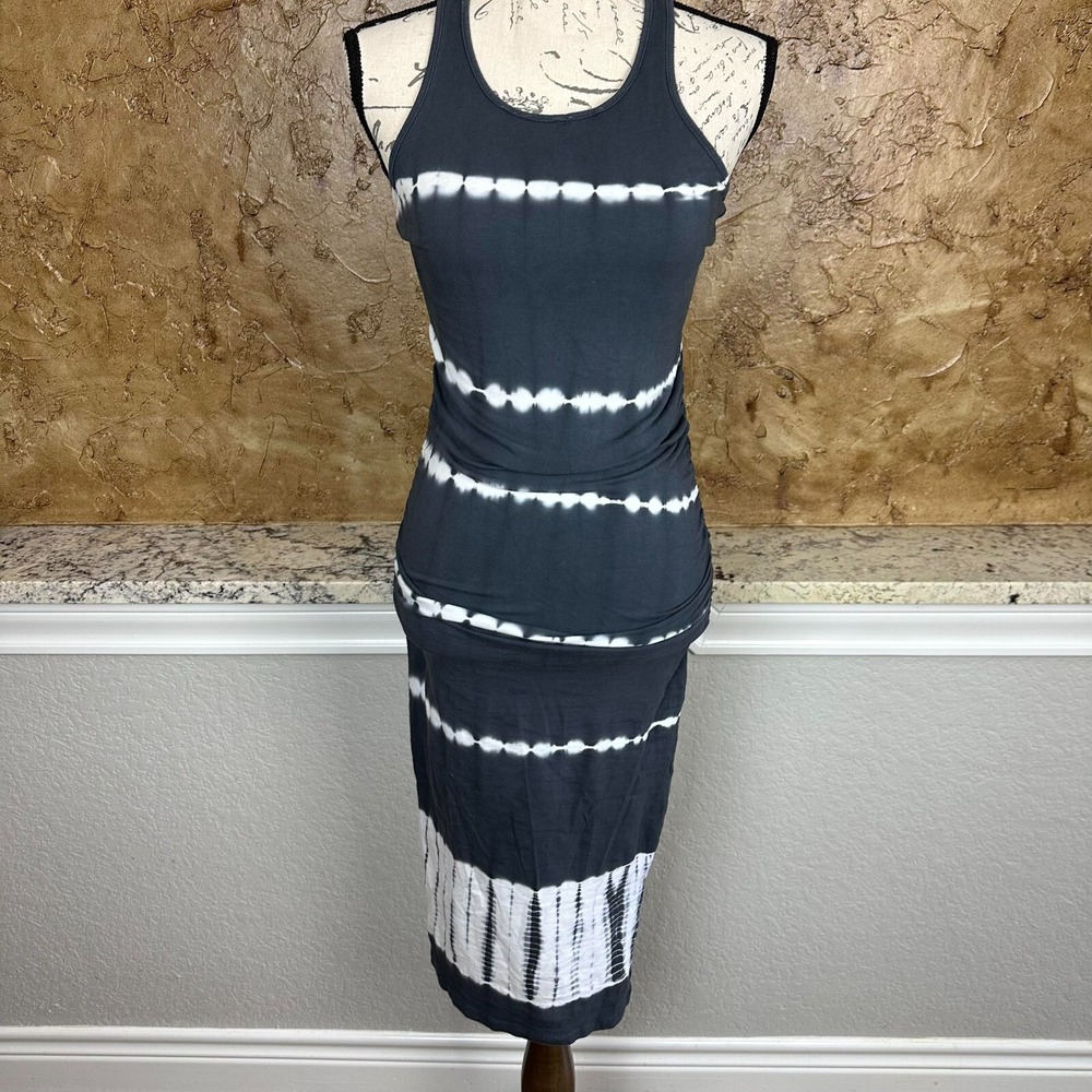 Michael Stars Dress Womens XS Bodycon Tank Maxi Tie Dye Stretchy Boho Gray White